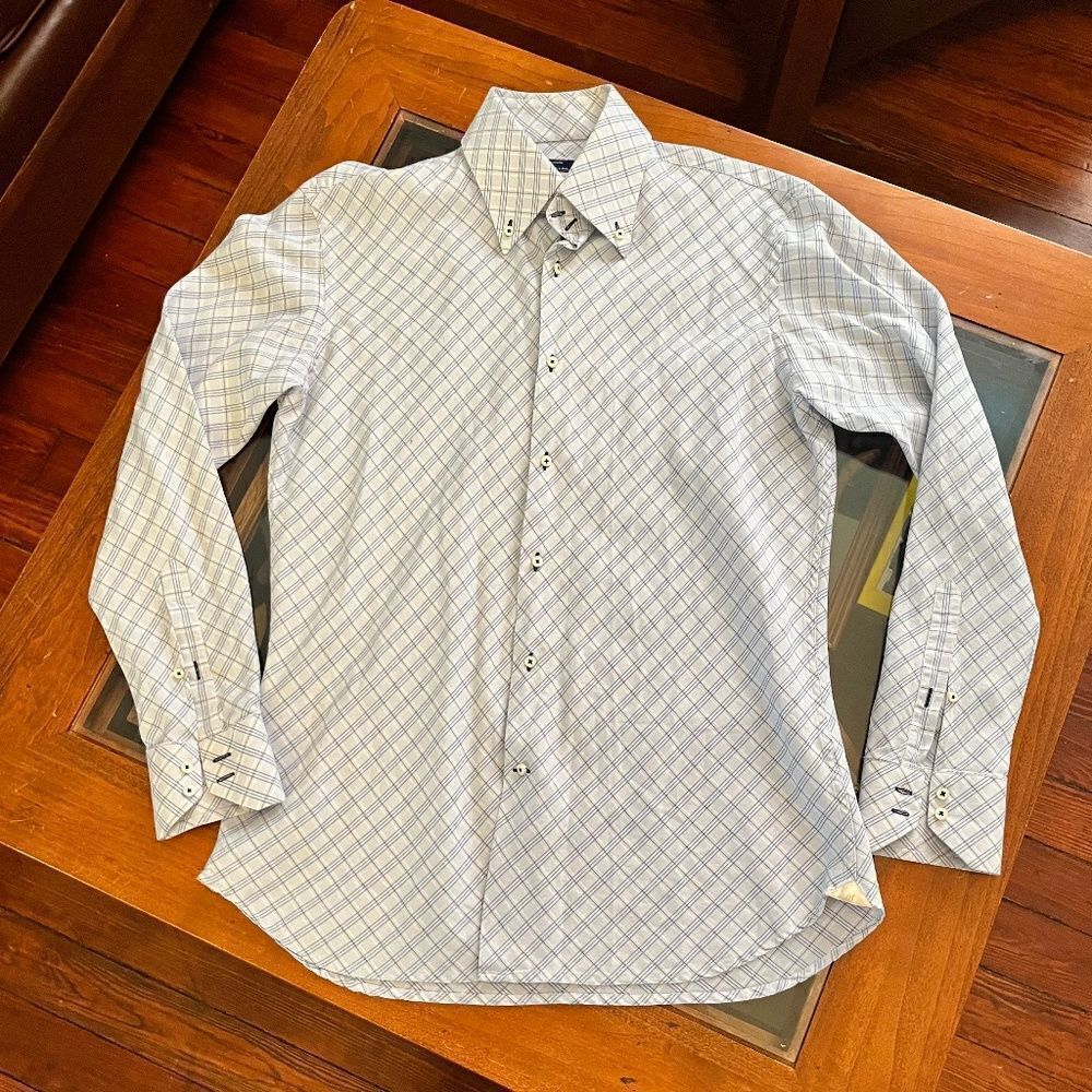 Marcello Italy Slim 43/17 Dress Shirt Formal Wear Blue White